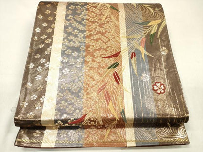 平和屋着物◎六通柄袋帯 唐織 舞桜間道 金糸 正絹 逸品 DAAK7622xg