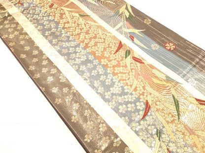 平和屋着物◎六通柄袋帯 唐織 舞桜間道 金糸 正絹 逸品 DAAK7622xg