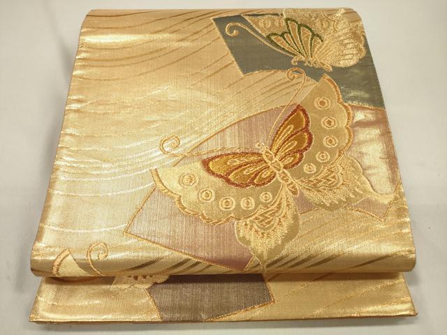 平和屋着物◎六通柄袋帯 地紙舞蝶文 金糸 正絹 逸品 DAAK7626xg