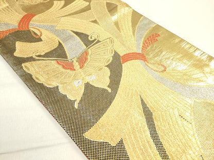 平和屋着物◎佐賀錦 六通柄袋帯 束ね熨斗舞蝶文 金銀糸 正絹 逸品 DAAK7635xg