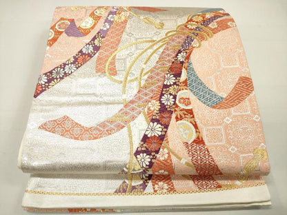平和屋着物◎六通柄袋帯　束ね熨斗吉祥草花文　金銀糸　正絹　逸品　DAAK7708xg