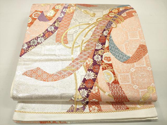 平和屋着物◎六通柄袋帯　束ね熨斗吉祥草花文　金銀糸　正絹　逸品　DAAK7708xg