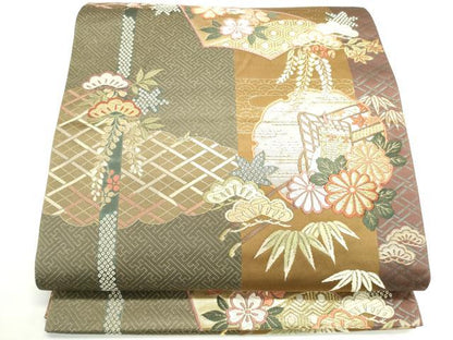 平和屋着物◎六通柄袋帯 唐織 雪輪御所車花松文 金糸 正絹 逸品 DAAK7759xg