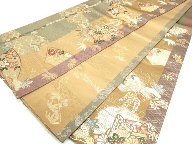 平和屋着物◎六通柄袋帯 唐織 雪輪御所車花松文 金糸 正絹 逸品 DAAK7759xg