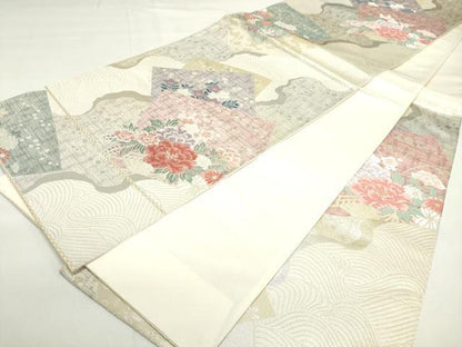 平和屋着物◎六通柄袋帯 唐織 色紙重ね草花文 金銀糸 正絹 逸品 DAAK7765xg