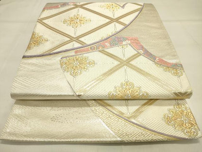 平和屋着物◎六通柄袋帯 地紙重ね吉祥花文 金銀糸 正絹 逸品 DAAK8010bc