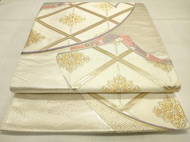 平和屋着物◎六通柄袋帯 地紙重ね吉祥花文 金銀糸 正絹 逸品 DAAK8010bc