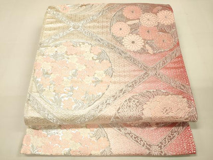 平和屋着物◎六通柄袋帯 花菱文 銀糸 正絹 逸品 DAAK8021bc