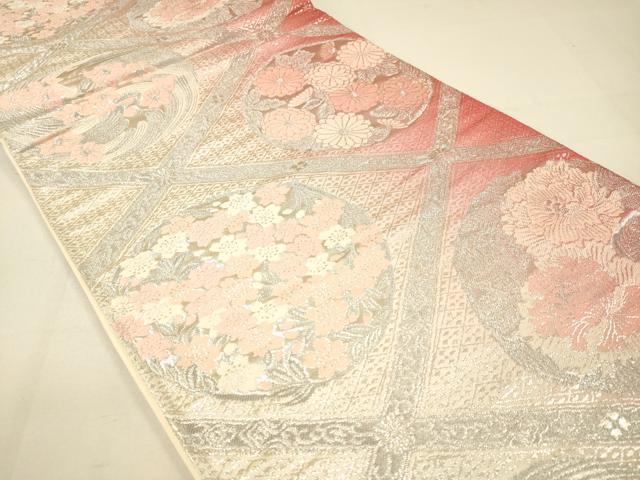 平和屋着物◎六通柄袋帯 花菱文 銀糸 正絹 逸品 DAAK8021bc