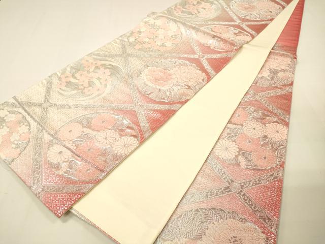 平和屋着物◎六通柄袋帯 花菱文 銀糸 正絹 逸品 DAAK8021bc