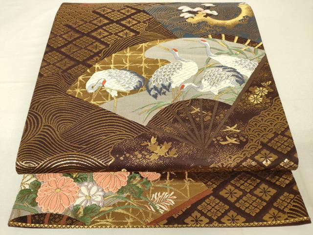 平和屋着物◎六通柄袋帯 唐織 扇面花鳥文 金糸 正絹 逸品 DAAK8046bc