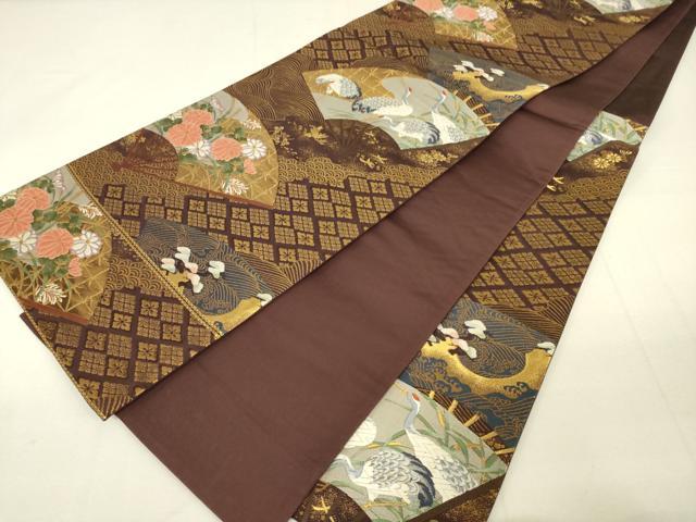 平和屋着物◎六通柄袋帯 唐織 扇面花鳥文 金糸 正絹 逸品 DAAK8046bc
