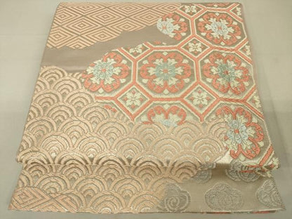 平和屋着物◎六通柄袋帯 雲取吉祥花文 銀糸 正絹 逸品 DAAK8058bc