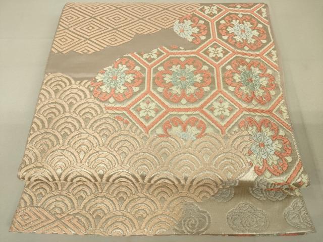 平和屋着物◎六通柄袋帯 雲取吉祥花文 銀糸 正絹 逸品 DAAK8058bc