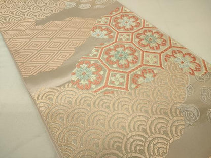 平和屋着物◎六通柄袋帯 雲取吉祥花文 銀糸 正絹 逸品 DAAK8058bc