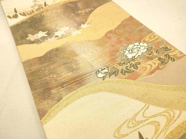 平和屋着物◎六通柄袋帯　風景花文　金糸　正絹　逸品　DAAK8062bc