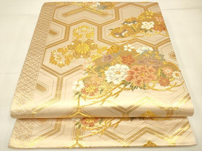 平和屋着物◎六通柄袋帯 毘沙門亀甲 松取花文 金糸 正絹 逸品 DAAK8094bc