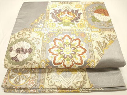 平和屋着物◎六通柄袋帯 九百唐織 天井草花文 金糸 正絹 逸品 DAAK8224bc