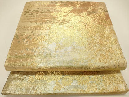 平和屋着物◎六通柄袋帯 秋草文 金糸 正絹 逸品 DAAK8228bc