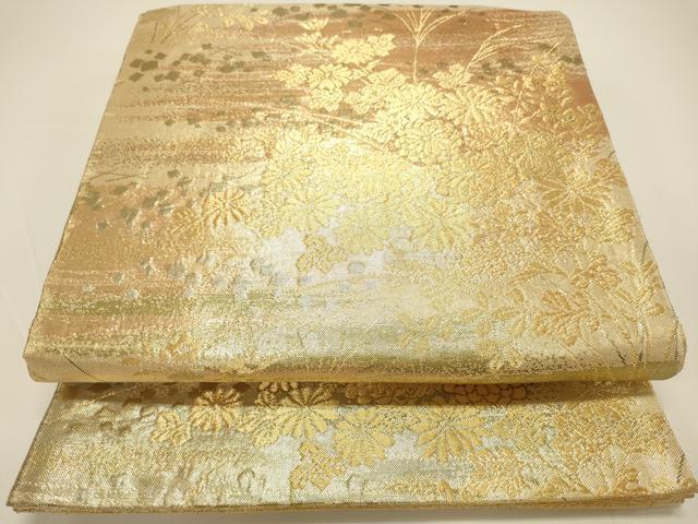平和屋着物◎六通柄袋帯 秋草文 金糸 正絹 逸品 DAAK8228bc