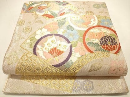 平和屋着物◎六通柄袋帯 唐織 地紙重ね舞蝶花鳥文 金銀糸 正絹 逸品 DAAK8248bc