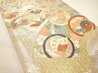 平和屋着物◎六通柄袋帯 唐織 地紙重ね舞蝶花鳥文 金銀糸 正絹 逸品 DAAK8248bc