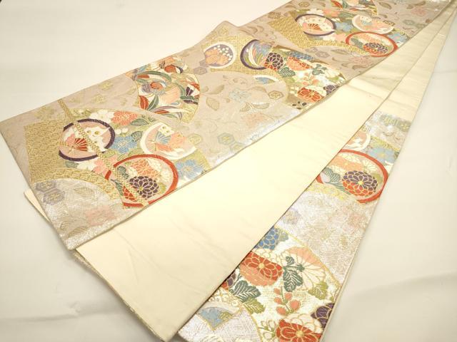 平和屋着物◎六通柄袋帯 唐織 地紙重ね舞蝶花鳥文 金銀糸 正絹 逸品 DAAK8248bc