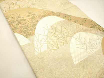 平和屋着物◎六通柄袋帯 重ね山草花文 金銀糸 正絹 逸品 DAAK8297cb