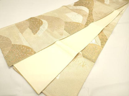 平和屋着物◎六通柄袋帯 重ね山草花文 金銀糸 正絹 逸品 DAAK8297cb