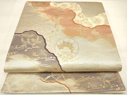 平和屋着物◎六通柄袋帯 道長花蝶丸文 金糸 正絹 逸品 DAAK8321bc
