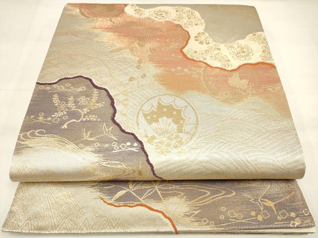 平和屋着物◎六通柄袋帯 道長花蝶丸文 金糸 正絹 逸品 DAAK8321bc