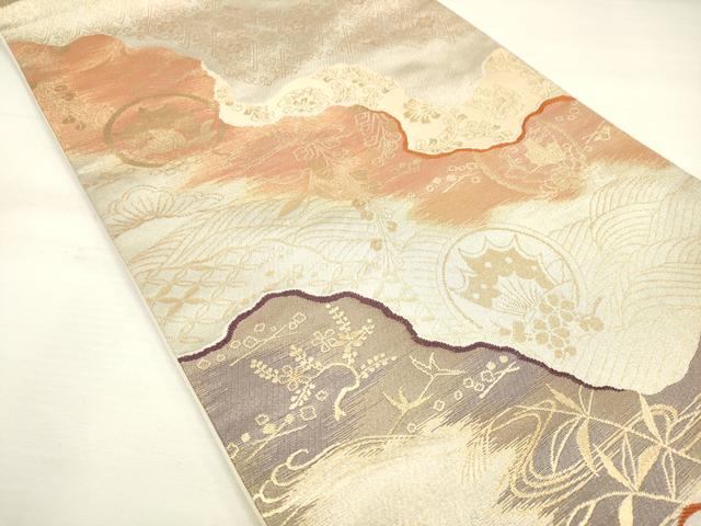 平和屋着物◎六通柄袋帯 道長花蝶丸文 金糸 正絹 逸品 DAAK8321bc