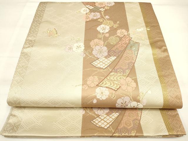 平和屋着物◎六通柄袋帯 唐織 短冊草花文 金糸 正絹 逸品 DAAK8322bc