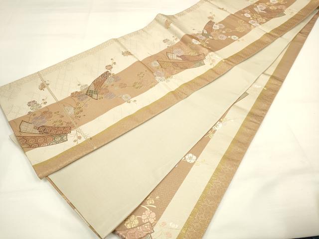 平和屋着物◎六通柄袋帯 唐織 短冊草花文 金糸 正絹 逸品 DAAK8322bc