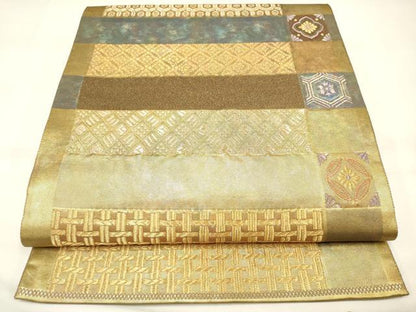 平和屋着物◎六通柄袋帯 横段花文 金糸 引箔 正絹 逸品 DAAK8334bc