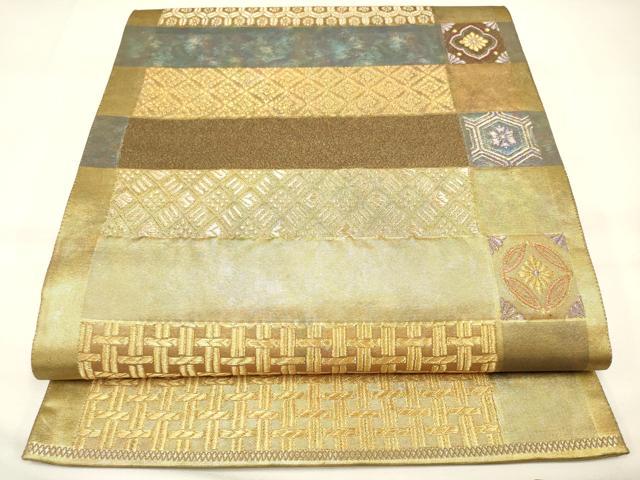 平和屋着物◎六通柄袋帯 横段花文 金糸 引箔 正絹 逸品 DAAK8334bc