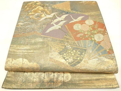 平和屋着物◎六通柄袋帯 屏風草花文 金糸 引箔 正絹 逸品 DAAK8336bc
