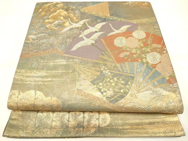 平和屋着物◎六通柄袋帯 屏風草花文 金糸 引箔 正絹 逸品 DAAK8336bc