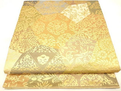 平和屋着物◎六通柄袋帯 切嵌動物草花文 金糸 正絹 逸品 DAAK8342bc