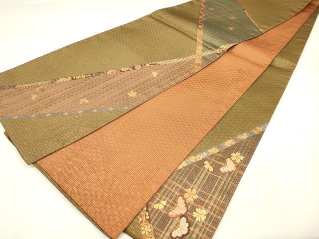 平和屋着物◎太鼓柄袋帯　刺繍　草花松文　金糸　正絹　逸品　DAAK8344bc