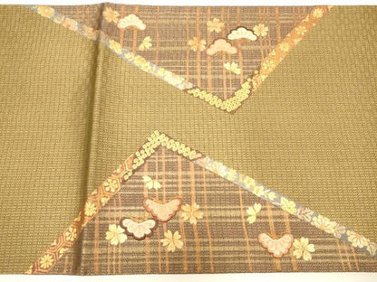 平和屋着物◎太鼓柄袋帯　刺繍　草花松文　金糸　正絹　逸品　DAAK8344bc