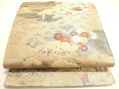 平和屋着物◎六通柄袋帯　唐織　流水花松文　金糸　正絹　逸品　DAAK8347bc
