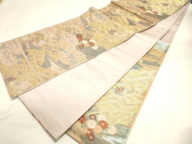平和屋着物◎六通柄袋帯　唐織　流水花松文　金糸　正絹　逸品　DAAK8347bc