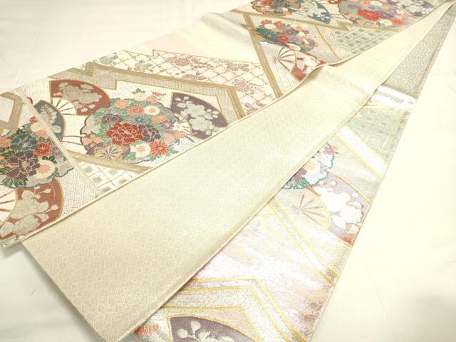 平和屋着物◎佐賀錦 六通柄袋帯 扇面草花文 金銀糸 正絹 逸品 DAAK8363bc