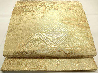 平和屋着物◎佐賀錦 六通柄袋帯 雲取り吉祥草花文 金糸 正絹 逸品 DAAK8381bc