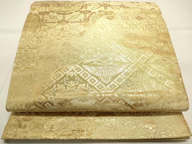 平和屋着物◎佐賀錦 六通柄袋帯 雲取り吉祥草花文 金糸 正絹 逸品 DAAK8381bc