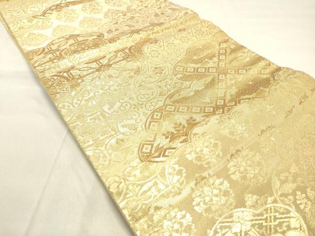 平和屋着物◎佐賀錦 六通柄袋帯 雲取り吉祥草花文 金糸 正絹 逸品 DAAK8381bc