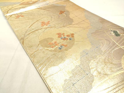 平和屋着物◎佐賀錦　六通柄袋帯　唐織　草花文　金糸　正絹　逸品　DAAK8385bc