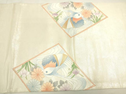 平和屋着物◎中国三大刺繍 スワトウ刺繍 汕頭刺繍 総刺繍 太鼓柄袋帯 色紙花鳥文 正絹 逸品 DAAK8413bc