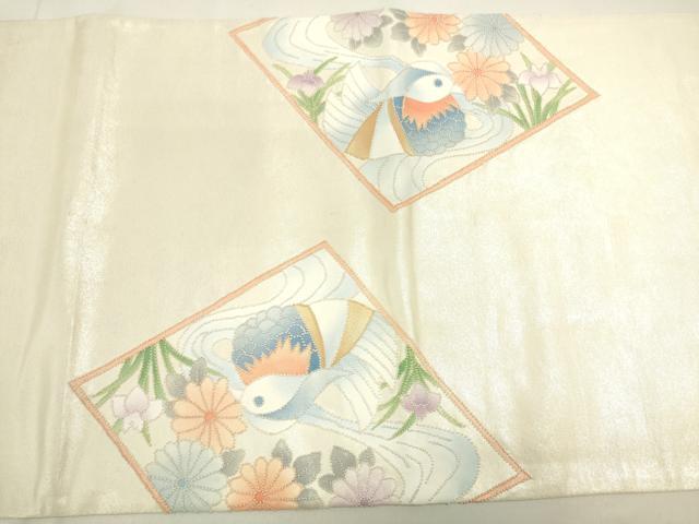 平和屋着物◎中国三大刺繍 スワトウ刺繍 汕頭刺繍 総刺繍 太鼓柄袋帯 色紙花鳥文 正絹 逸品 DAAK8413bc